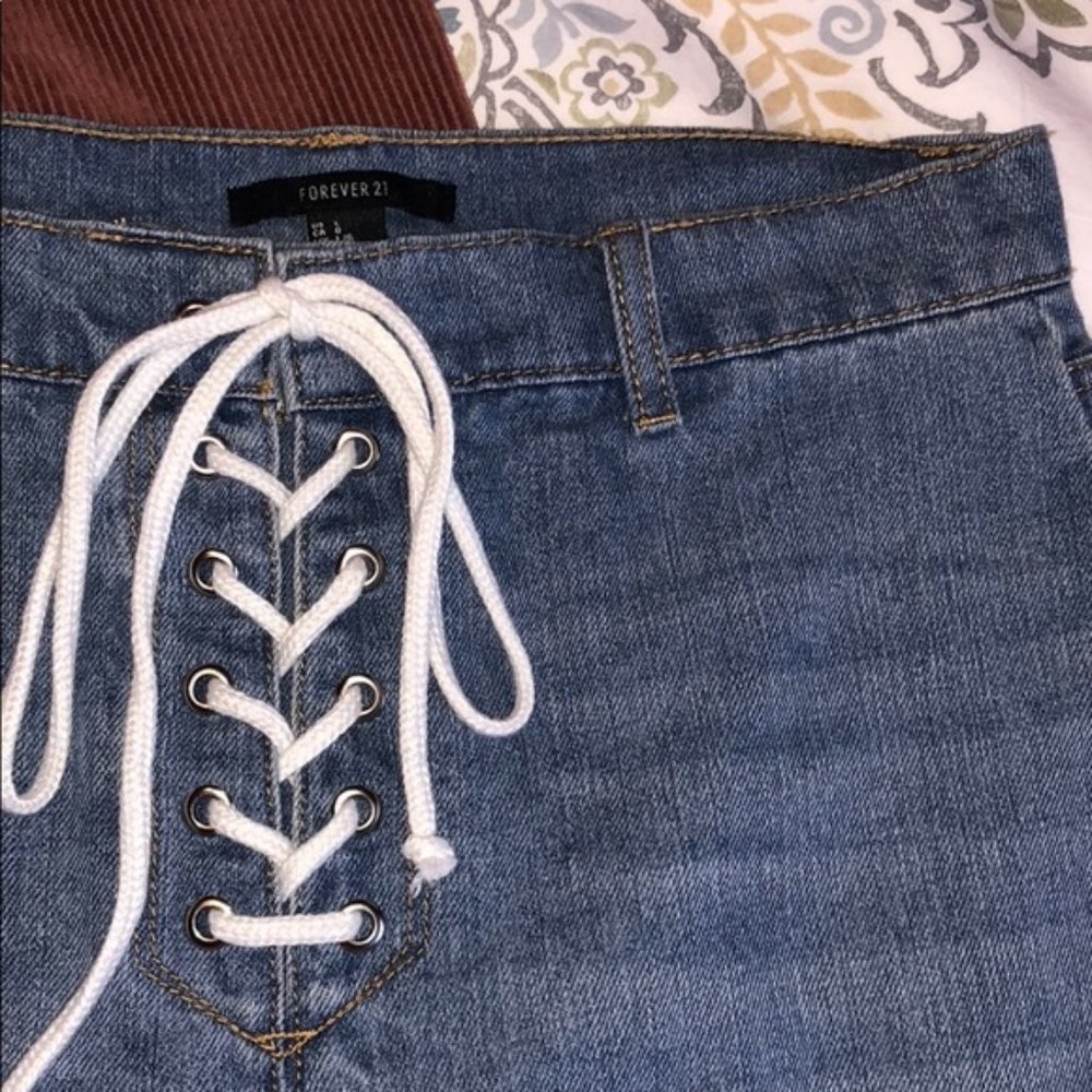 FOREVER 21 Rope Lace-Up Denim Mini Skirt EUC - Picture 2 of 10